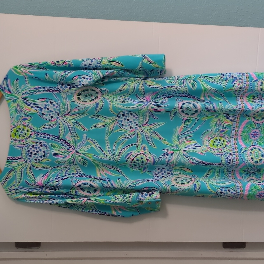 Lilly Pulitzer Turquoise Palm-Print Long Sleeve Dress - Picture 9 of 10